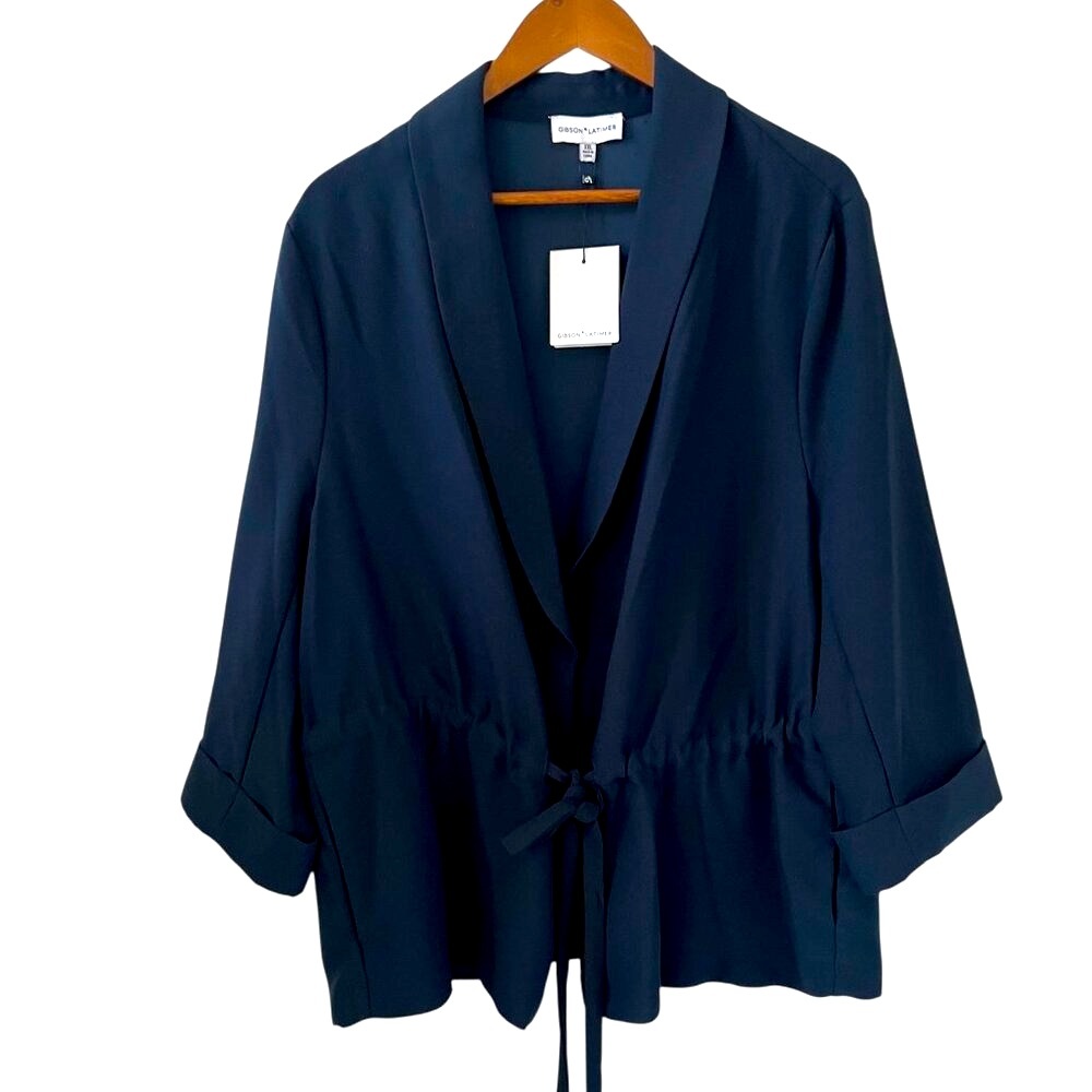 Gibson Latimer NEW Tie Waist Blazer In Navy Blue Size XXL